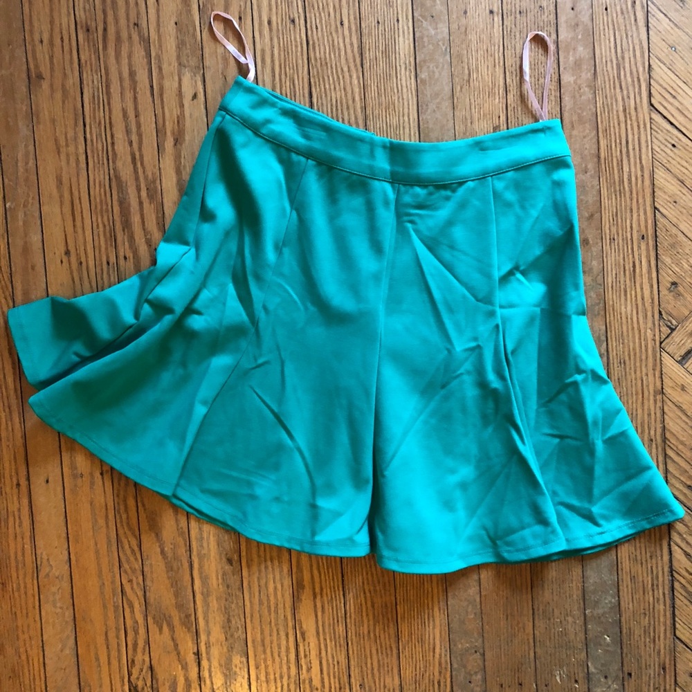 Green Pleated Skater Skirt
